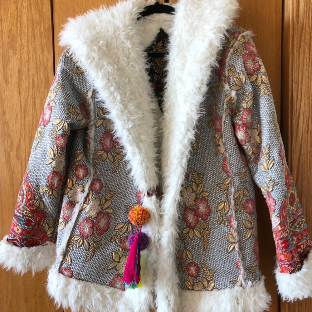 Johnny Was Floral Faux Fur Jacket